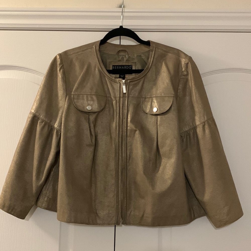 EUC Bernardo gold finish leather jacket